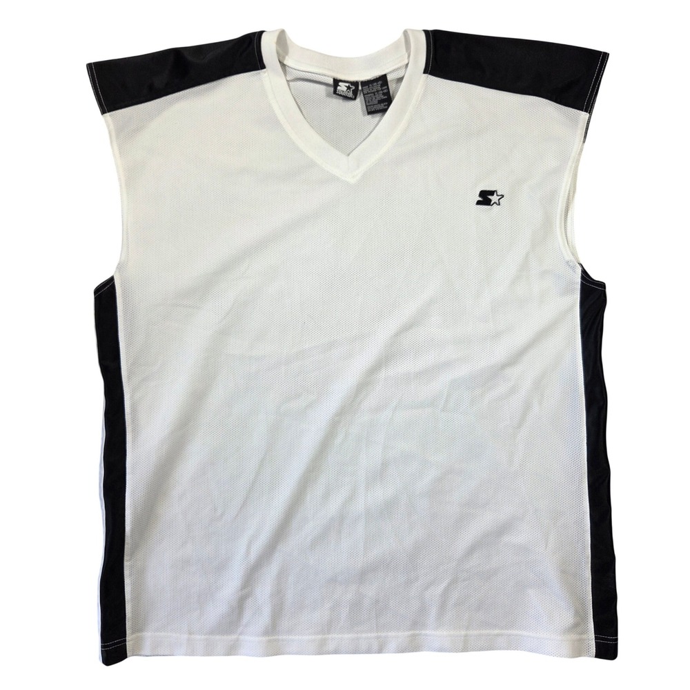 Starter Mens Vintage Mesh Jersey Tank Top White Black V-Neck XL W5006 Sportswear